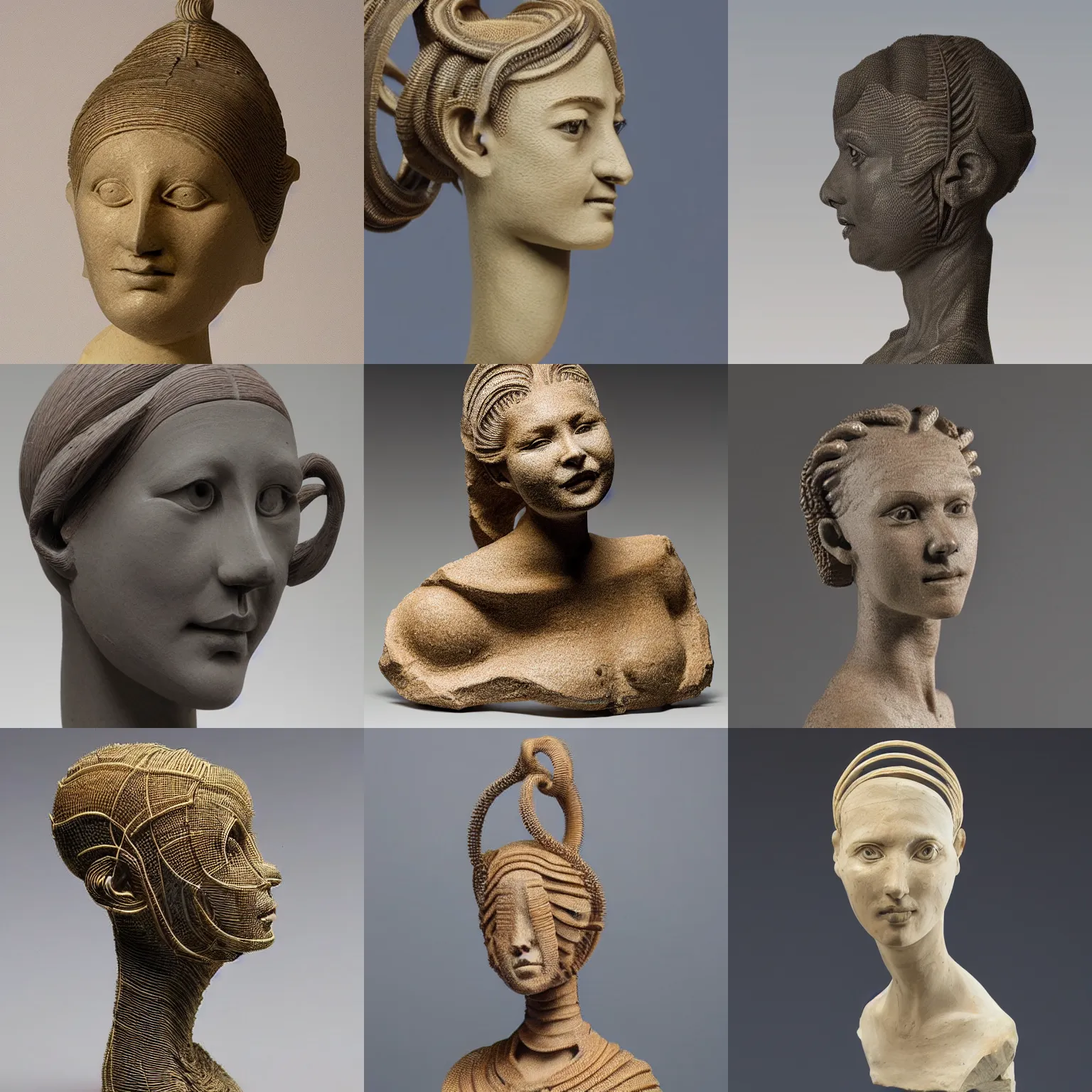 Prompt: an intricate and extremely detailed sculpture of a helical female head