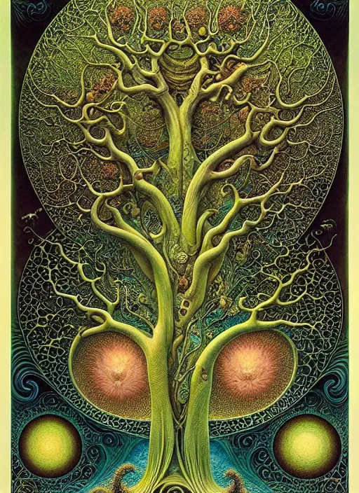 Image similar to tree of life by roger dean and andrew ferez, art forms of nature by ernst haeckel, divine chaos engine, symbolist, visionary, art nouveau, botanical fractal structures, organic, detailed, realistic, surreality