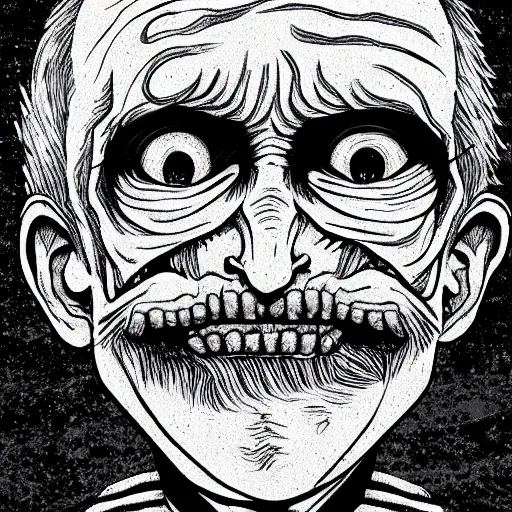 Prompt: An old man in the style of junji ito manga, Digital Art, Trending on Artstation