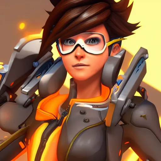 Prompt: digital 3 d artwork of tracer from the game overwatch