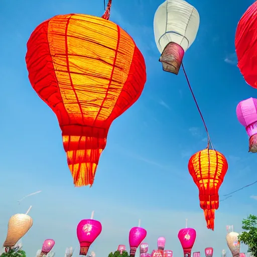 Prompt: the sky lantern festival in thailand to release kongming lanterns