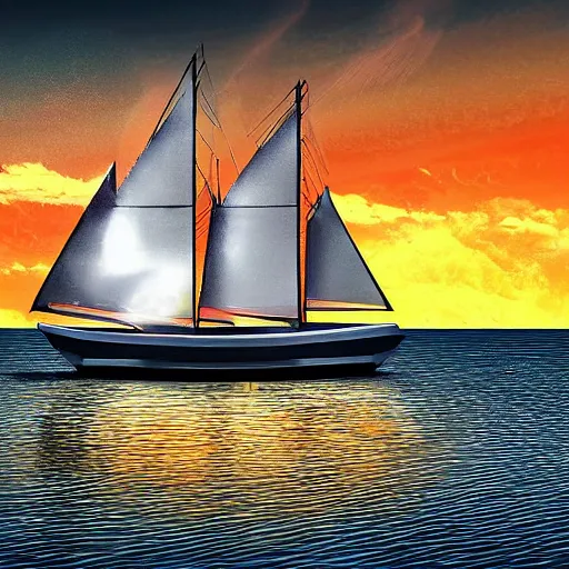 Image similar to marvel comic style, futuristic sail ship with solar panel sails mid-journey, robot sailors, HDR, 8k, digital art