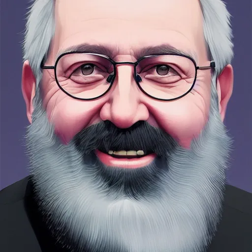 Prompt: A smiling professor with a flowing grey beard by ilya kuvshinov, portrait