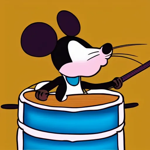 Image similar to cartoon mouse with drum, forrest background, digital art, close up