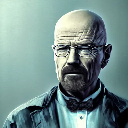 Image similar to walter white as a vampire, detailed digital art, painted by WLOP