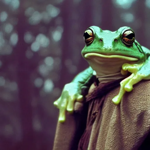 Image similar to gandalf as a frog, lord of the rings, movie film still, 4 k, cinematic, beautiful light