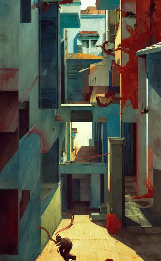 Prompt: Inside a Favela, very coherent, painted by Edward Hopper, Wayne Barlowe, painted by James Gilleard, airbrush, art by JamesJean