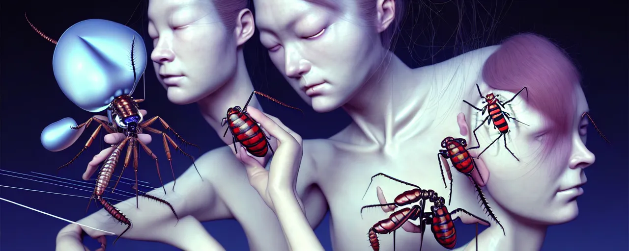 Image similar to hyperrealistic photography of a gorgeous female scientist constructing an insect - making machine in the style of jin kagetsu, james jean, chris cunningham, hans bellmer and wlop, highly detailed, face symmetry, masterpiece, award - winning, sharp focus, intricate concept art, ambient lighting, 8 k, artstation