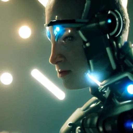Image similar to movie still of a cool cyborg, cinematic composition, cinematic light, reimagined by industrial light, by edgar wright