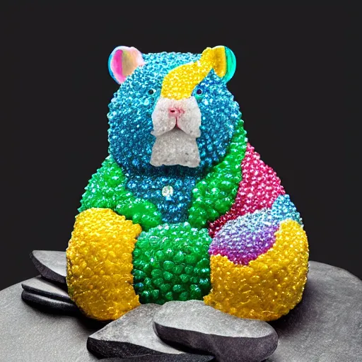 Image similar to rainbow hamster made out of large gems and crystals, sculpture, 8 k hd