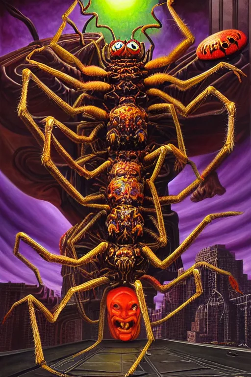 Prompt: a hyperrealistic painting of an epic boss fight against an ornate supreme evil arachnid overlord, cinematic horror by jimmy alonzo, the art of skinner, chris cunningham, lisa frank, richard corben, highly detailed, vivid color,