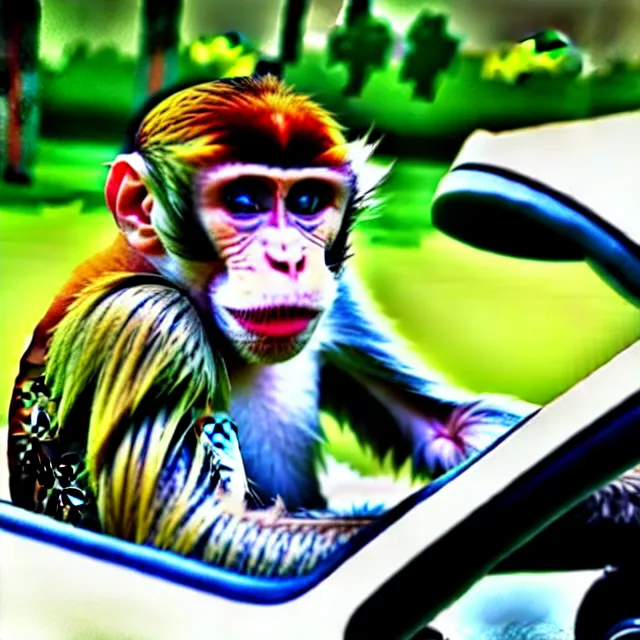 Image similar to a monkey learning to drive