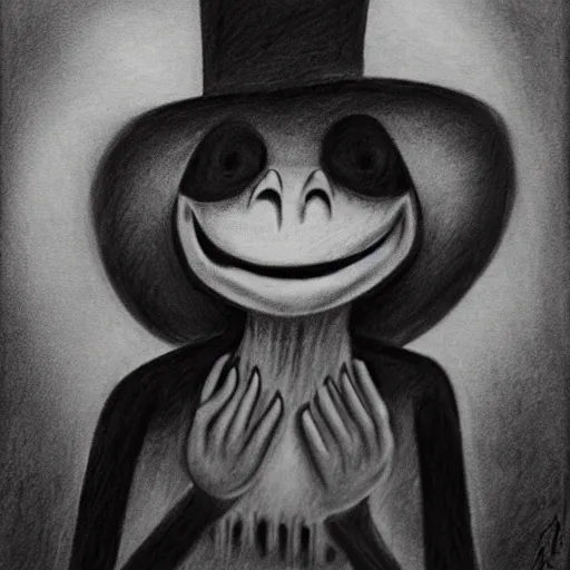 Image similar to horrifying charcoal drawing of the babadook