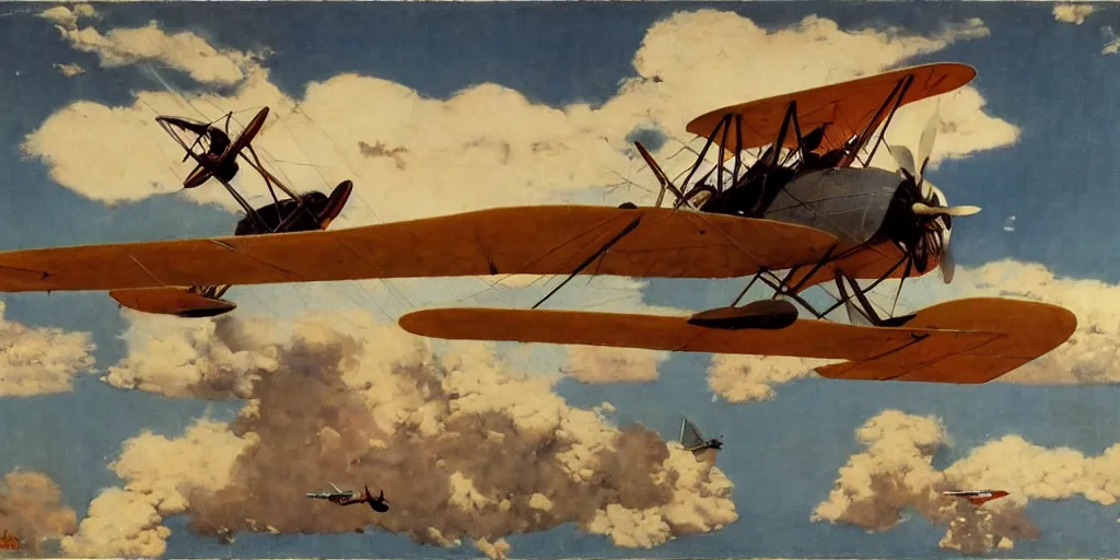 Prompt: a gerbil flying a biplane, norman rockwell