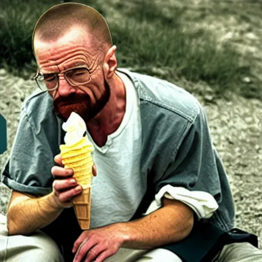 Image similar to walter white eating an ice cream