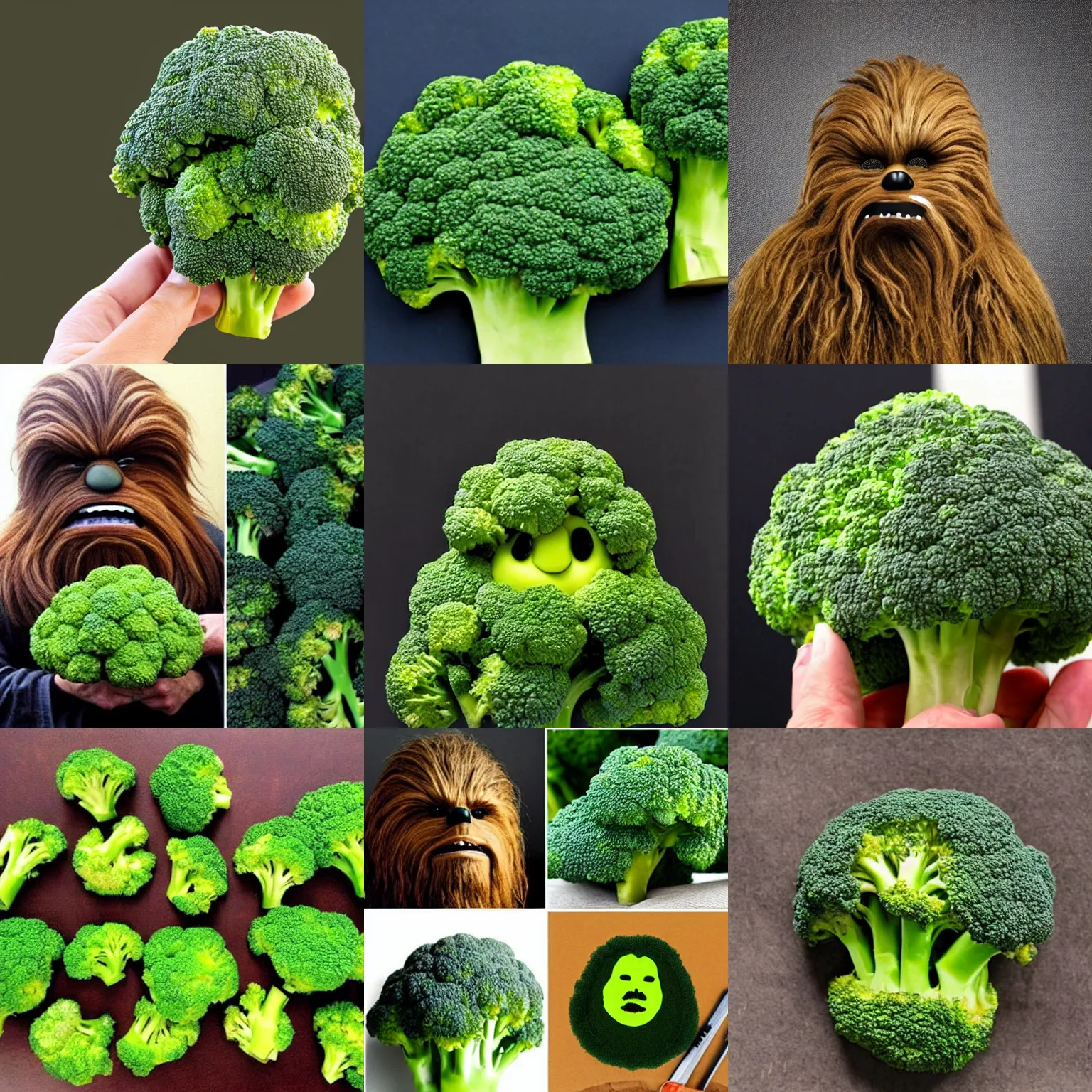 Prompt: broccoli that looks just like Chewbacca, photo