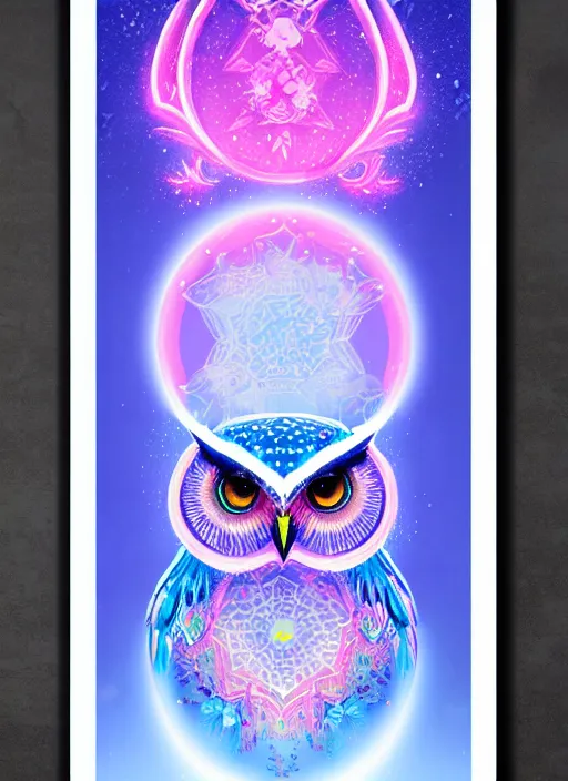 Image similar to symmetry!! product render poster vivid colors divine proportion owl, ice and snow, glowing fog intricate, elegant, highly detailed, digital painting, artstation, concept art, smooth, sharp focus, illustration,