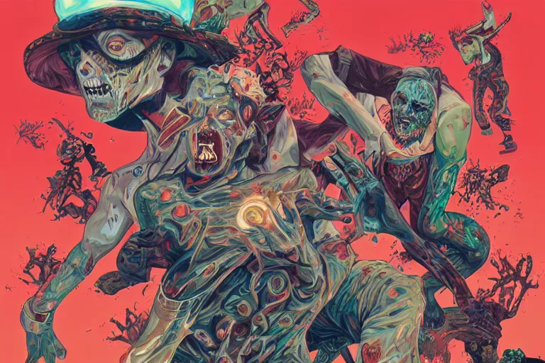 Image similar to zombies having a fight, tristan eaton, victo ngai, artgerm, rhads, ross draws