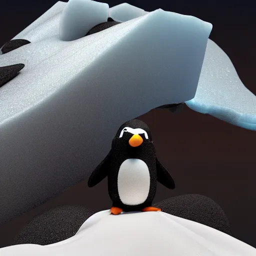 Prompt: a penguin on an iceberg, 3 d render octane, trending on artstation
