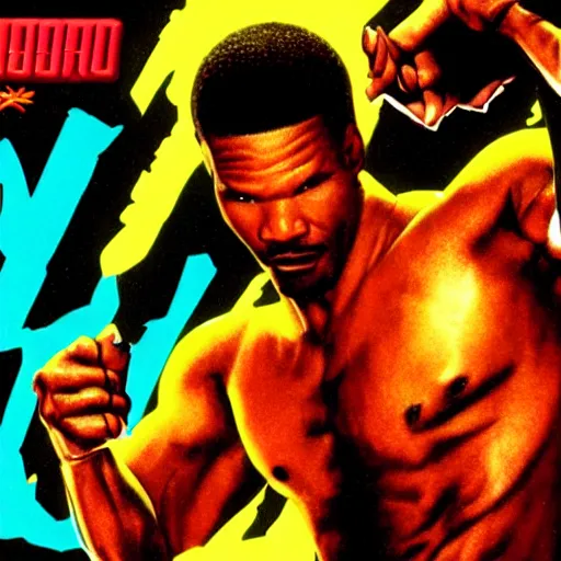 Image similar to portrait of jamie foxx in double dragon video game splash screen