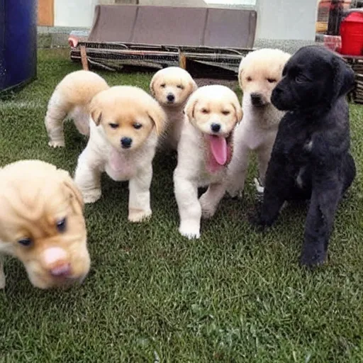 Prompt: a tornado made out of puppies