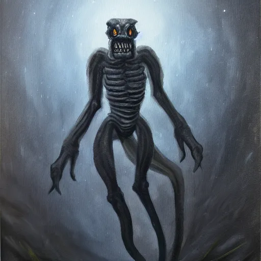 Prompt: creature ramping towards you in the dark, concept art, oil painting