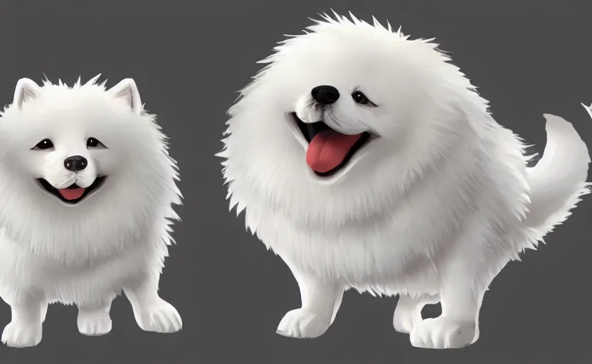 Image similar to a video game mascot based on a samoyed