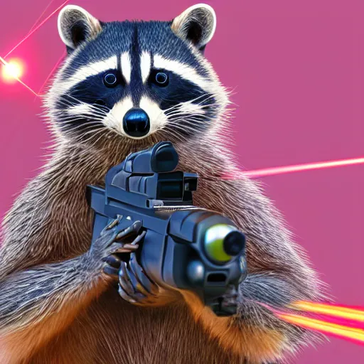 Image similar to racoon holding a laser gun, digital art , centred award winning 4K