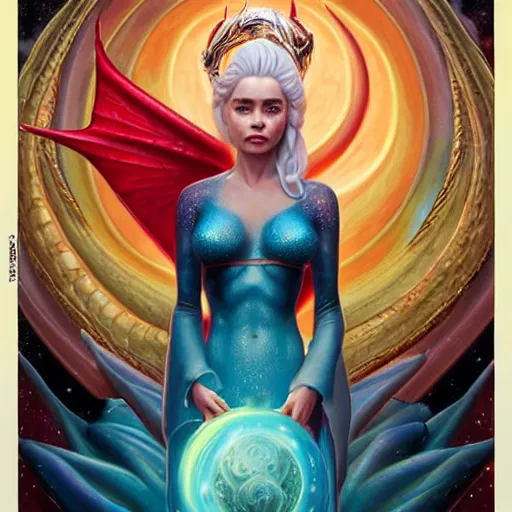 Prompt: cosmic stunning lofi daenerys targaryen portrait, queen of dragons, fire flaming dragon serpent, Pixar style, by Tristan Eaton Stanley Artgerm and Tom Bagshaw.