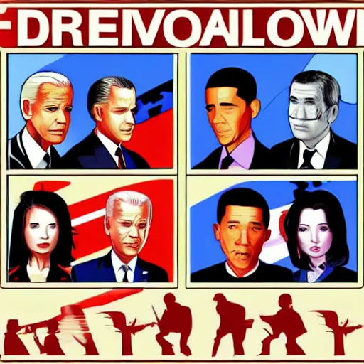 Image similar to gta chinatown wars art style as joe biden, george w bush, nancy pelosi, hot asian babes, obama, on next gta poster, hyperrealistic, rgba colors, remove duplicate content, justify contents center.