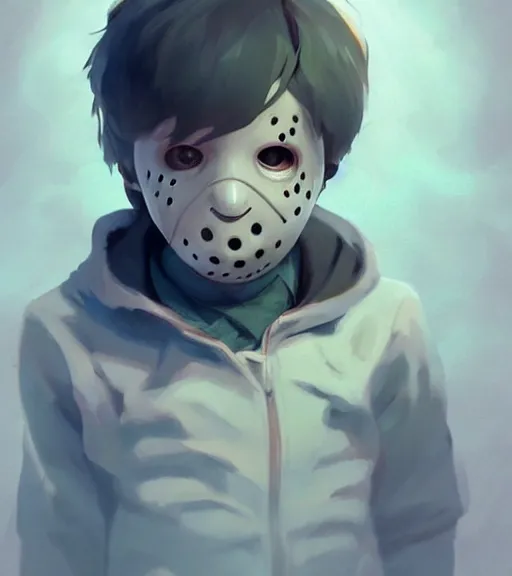 Prompt: beautiful little boy character inspired by jason voorhees, art by rossdraws, wlop, ilya kuvshinov, artgem lau, sakimichan and makoto shinkai, concept art, anatomically correct, extremely coherent, realistic, smooth hd