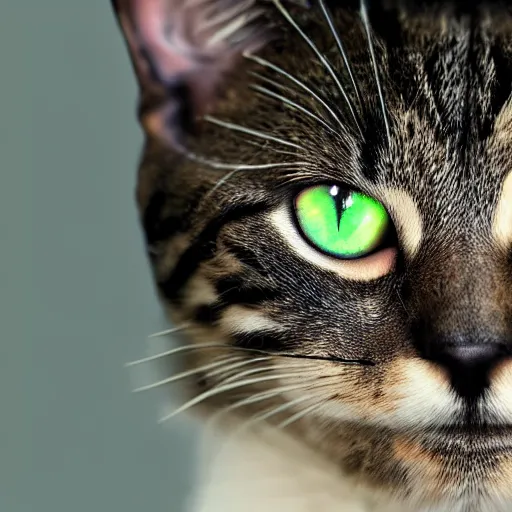 Image similar to cat soldier in call of duty warzone 4k, complete heterochromia brown-green eyes, high detail, high-resolution photograph, professional photography, ultra-detail