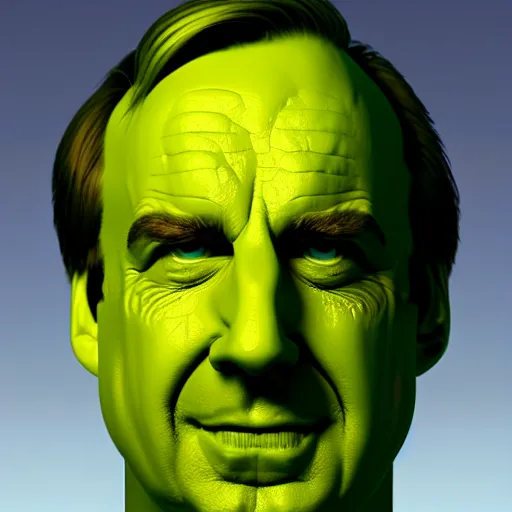 Image similar to Saul Goodman melting, 3D render, Artstation, Green goo, Bob Odenkirk