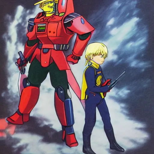 Image similar to a portrait of char aznable and garma zabi , drawn by Yoshikazu Yasuhiko, gundam gto , 0079