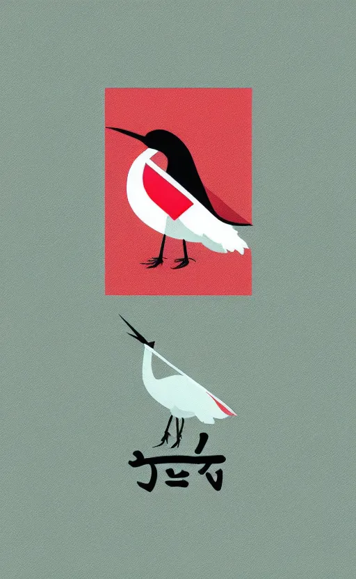 Image similar to poker card style, simple, modern look, solid colors, japanese crane bird in center, pines symbol in the corners, vivid contrasts, for junior, logo design