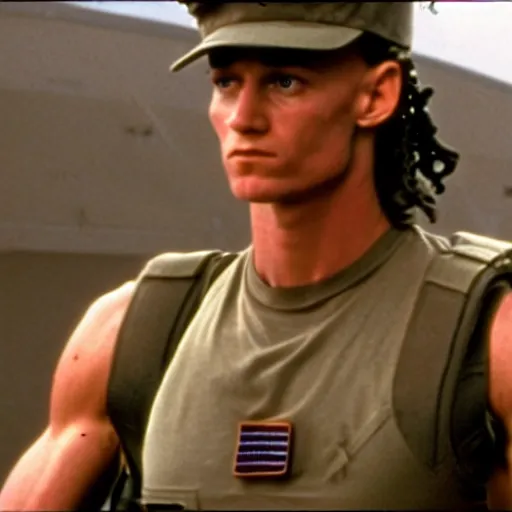 Image similar to tall muscular soldier, still from the movie aliens