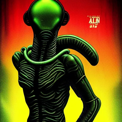 Image similar to alien poster art by kim jung giu