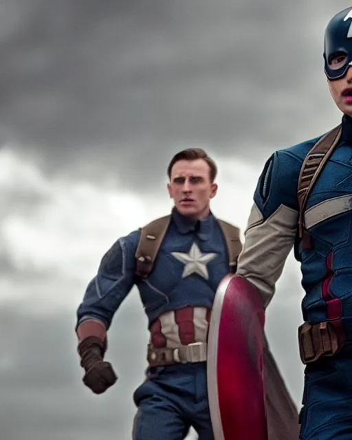 Prompt: original screen test of chris evans uk as captain america footage leaks from the movie captain america : the first avenger. photographic, photography