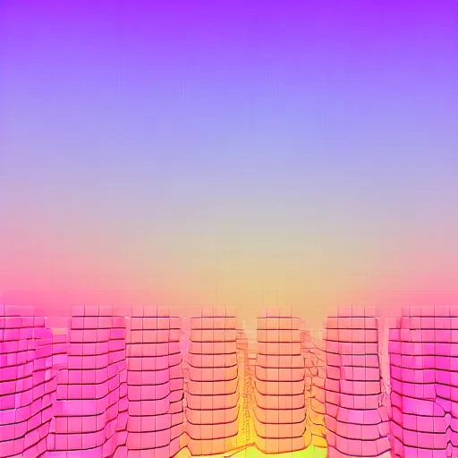 Image similar to a landscape of vertical hexagonal cylinders stretching to infinity, vaporwave, neon, raytraced, shiny, detailed, 4k