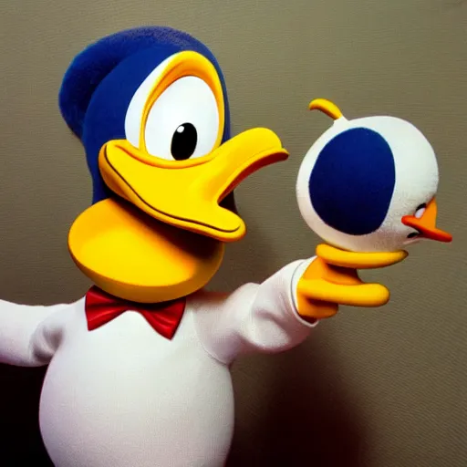 Image similar to donald duck in the backrooms, real life, photorealistic, 3 d