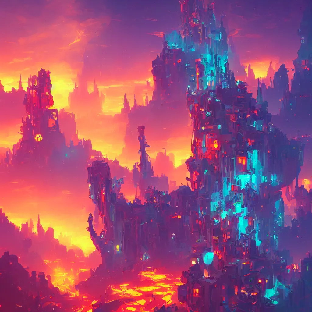 Prompt: single cyber building in fire storm, ornate and intricate, glowing detail, by anton fadeev, by rhads, 4 k