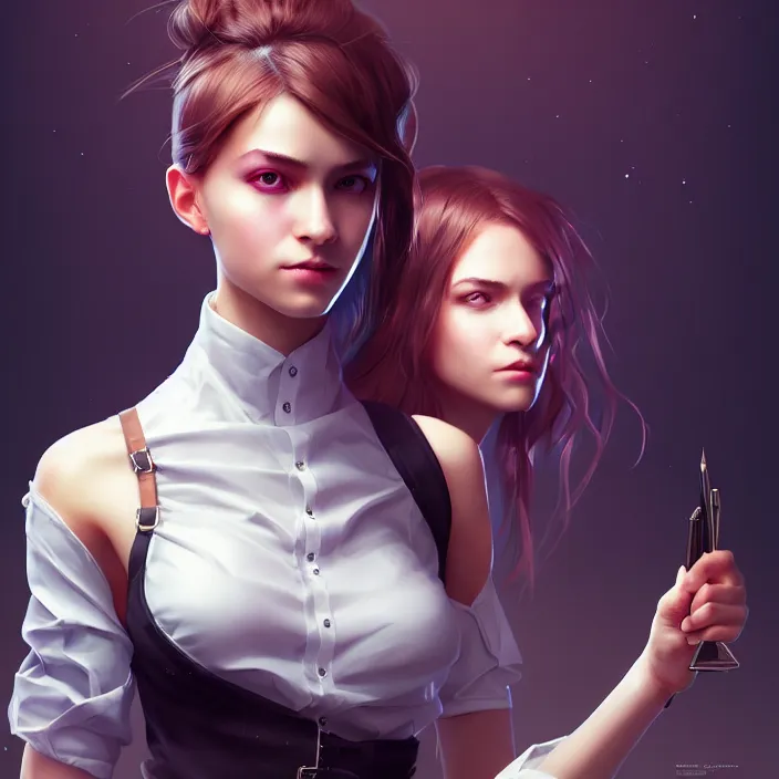 Image similar to epic professional digital art business portrait of 👩‍🏫💃🤵‍♀️,best on artstation, cgsociety, wlop, Behance, pixiv, astonishing, impressive, outstanding, epic, cinematic, stunning, gorgeous, concept artwork, much detail, much wow, masterpiece.