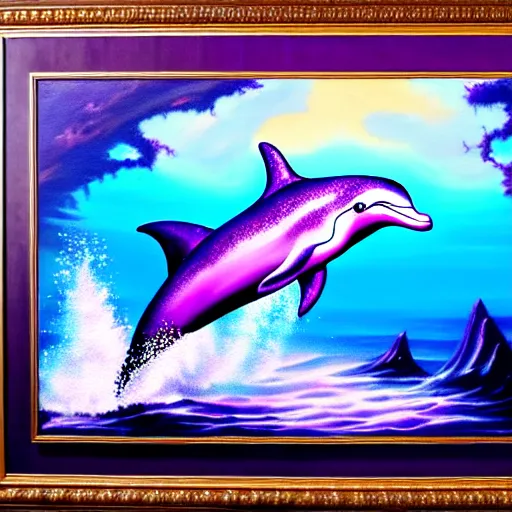 Prompt: epic professional oil painting of a purple dolphin, epic, stunning, gorgeous, intricate detail, much wow, 4K, masterpiece