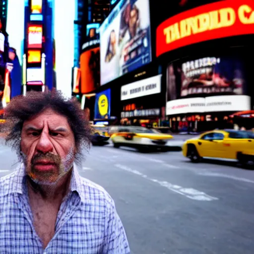 Image similar to a neanderthal confused in times square