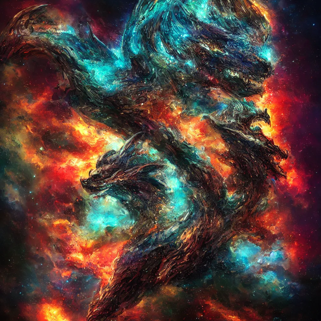 Image similar to A portrait of a dragon made of stones in a nebula explosion, trending on artstation, digital art,