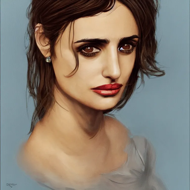 Prompt: Portrait of Penélope Cruz Sánchez in style of Etam Cru