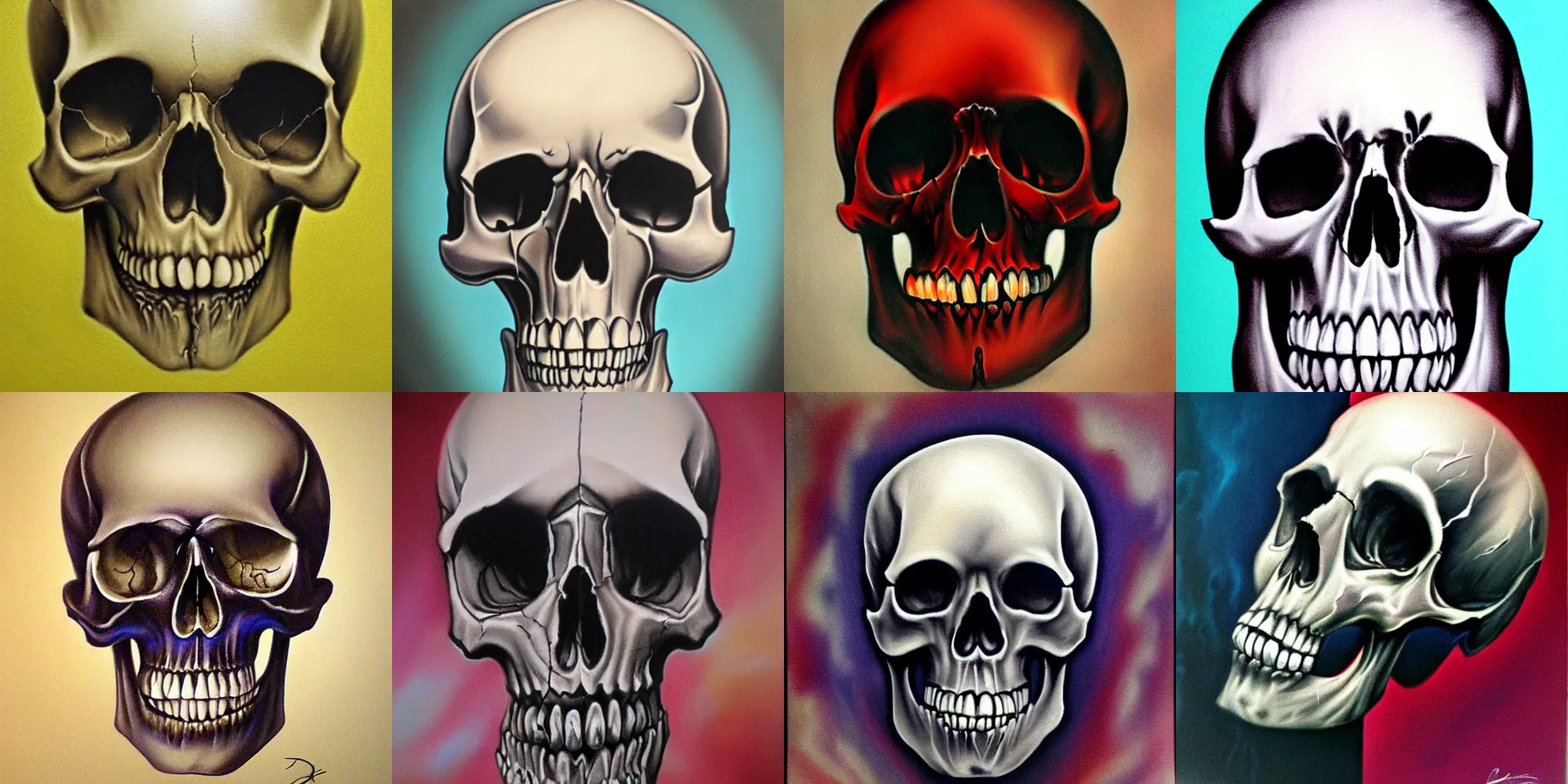 Prompt: skull, airbrush art by derek riggs