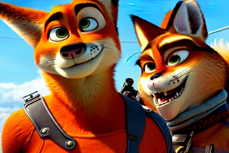 Image similar to nick wilde ( from zootopia ), heavily armed and armored facing down armageddon in a dark and gritty reboot from the makers of mad max : fury road