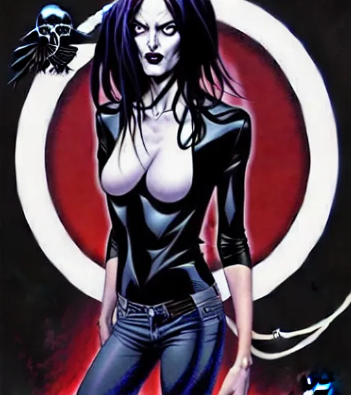 Prompt: artgerm, joshua middleton comic cover art, pretty friendly phoebe tonkin as death sandman comic death appears as a young, attractive, slim, she has very pale skin, dark eyes, long black hair that she wears in a variety of styles and has an eye of horus painted under one of her eyes, she prefers to dress casually and she wears black clothing