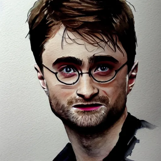 Prompt: daniel radcliffe, portrait, watercolor,